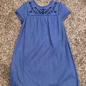 Embroidered chambray denim dress